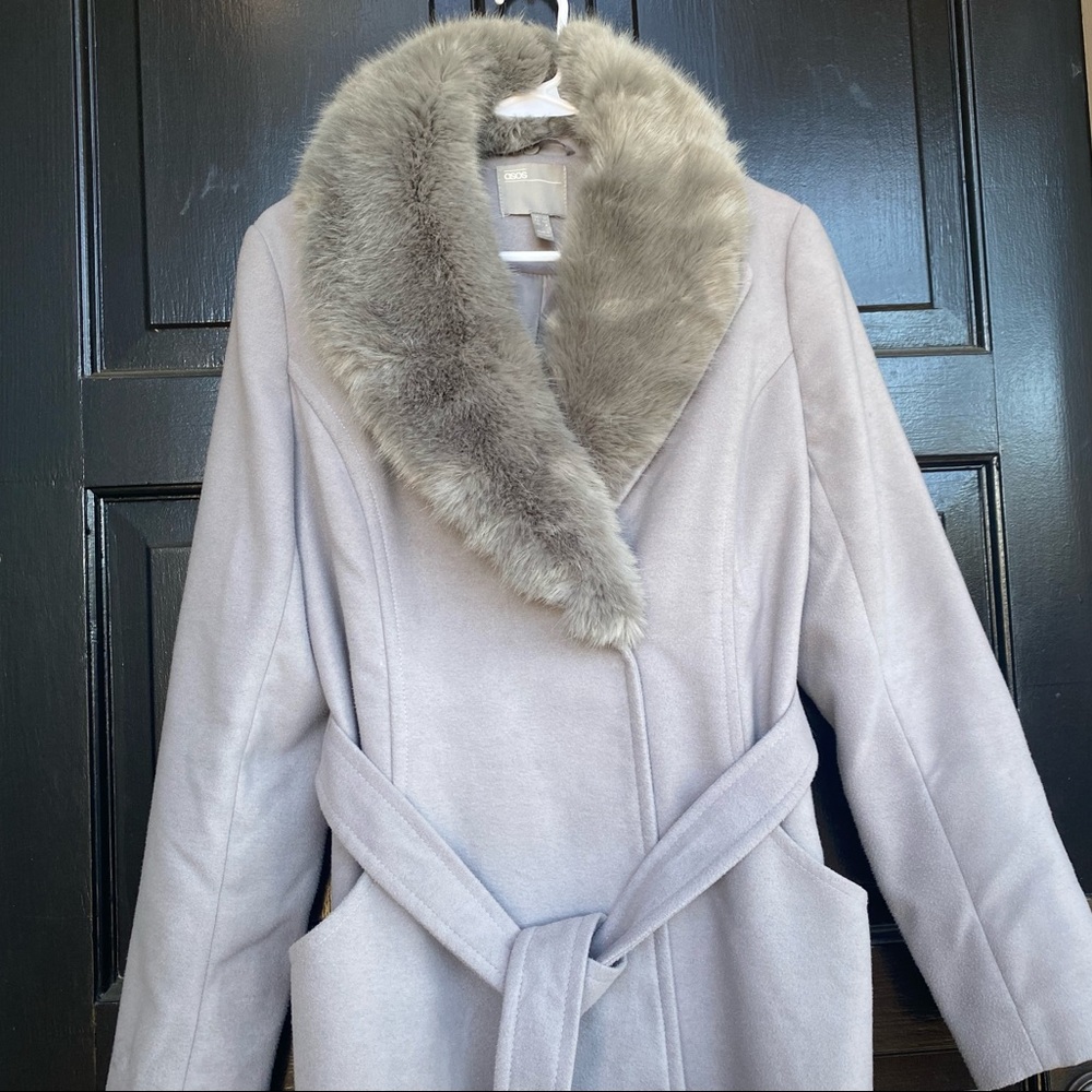 ASOS long grey coat with detachable faux fur collar